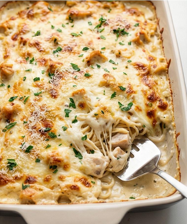 Chicken Alfredo Baked Spaghetti Recipe