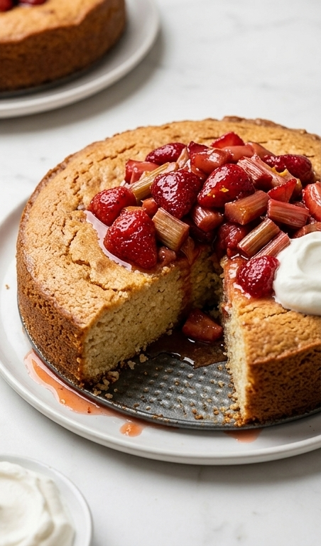Almond-Cake-with-Roasted-Strawberries---Rhubarb-on-Top-pin1