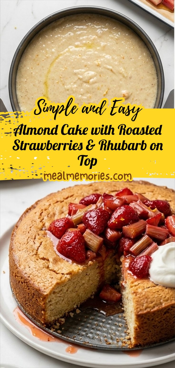 Almond Cake with Roasted Strawberries & Rhubarb on Top