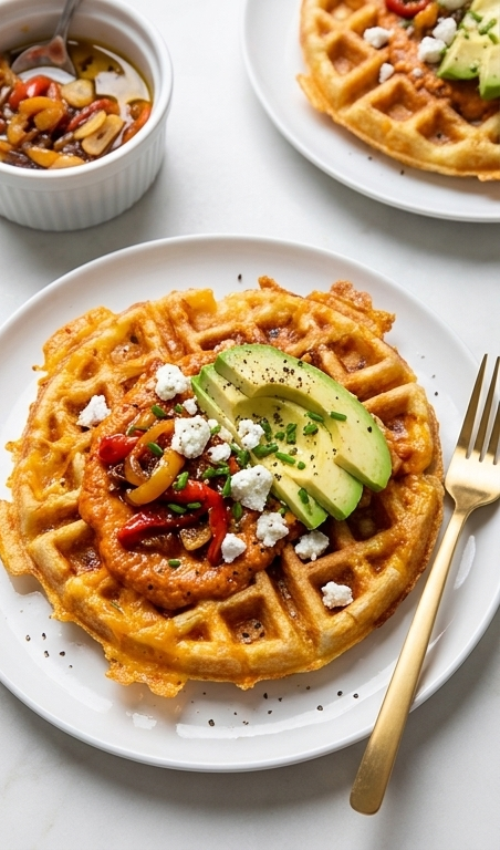 Egg-Waffles-with-Romesco-and-Goat-Cheese-pin1